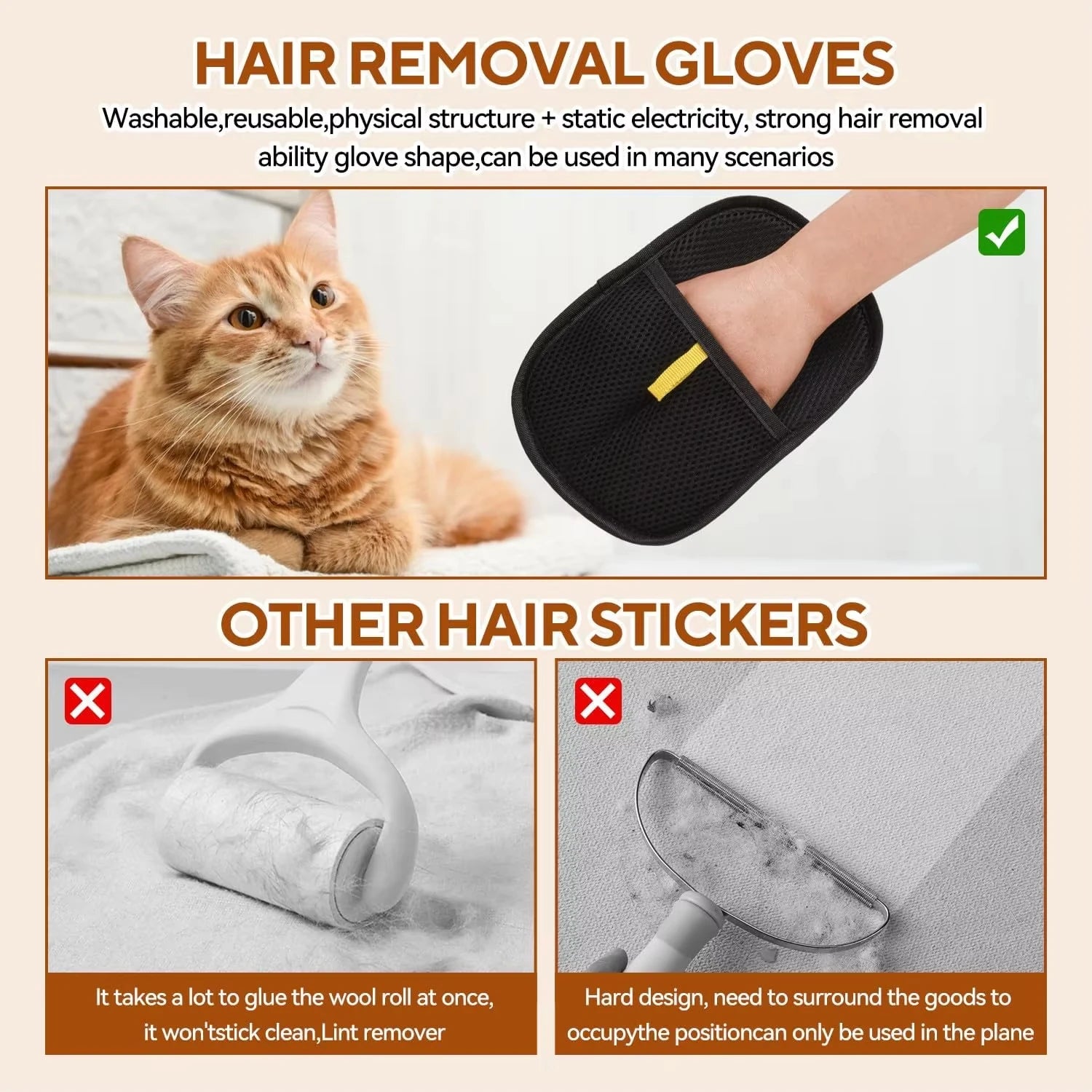 Pet Hair Removal Tool Reusable Static Removal Gloves Pet Hair Cleaning And Collection Gloves Versatile Grooming Gloves for Pet