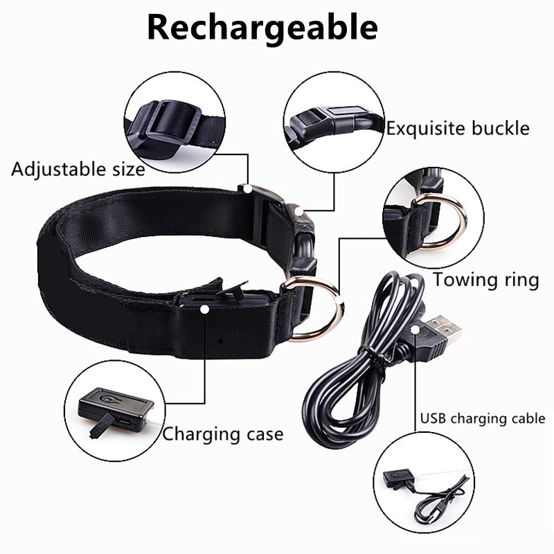 LED Luminous Collar Adjustable Glowing Dog Collar USB Rechargea  Flashing Anti-Lost/Avoid Car Accident Collar Dogs Pet Products
